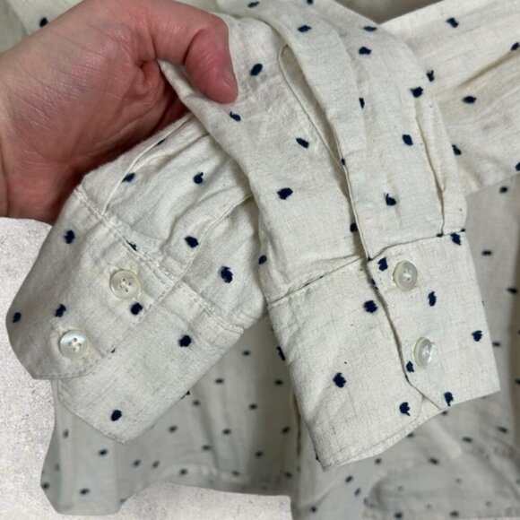Sezane Linen Ramie Tomboy Shirt Ecru Blue Dot Print Size 34 French US 2 Button - Picture 10 of 15